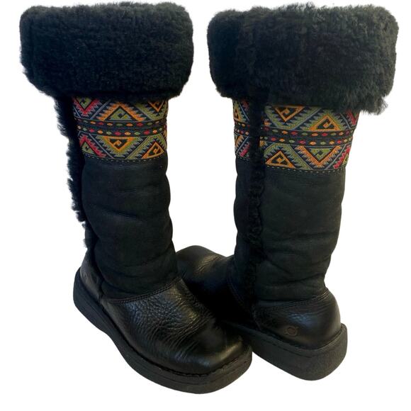BORN Jolie Tall Suede Leather Shearling‎ Winter Boots Womens 6 Boho Tribal Cozy - Picture 2 of 13